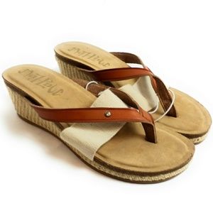 Wedge Sandals Brown White Heel Mad Love New